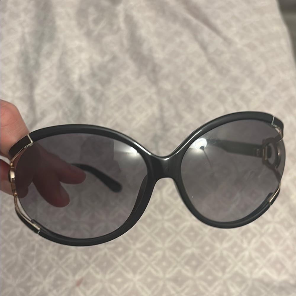 Ferragamo Chic Black Sunglasses with Gold Accents. Worn once, gorgeous model!